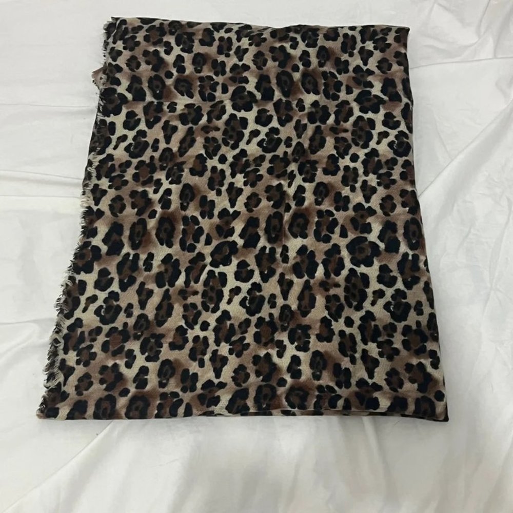 Zara Leopard Print Fringed Scarf